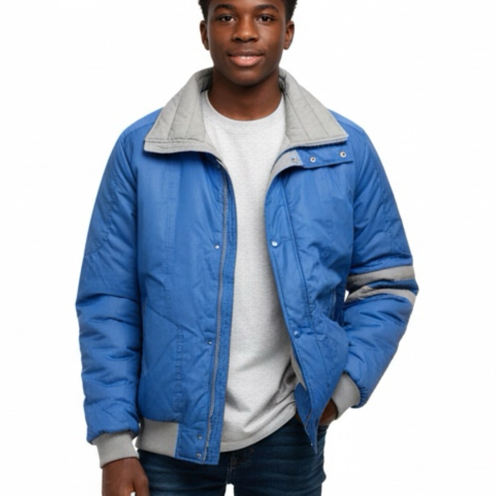 Vintage Towncraft puffer jacket blue with grey strips M